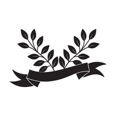Floral ribbon design with simple leaves black and white minimalist vector illustration