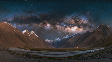 Majestic Mountain Landscape Under Starry Night Sky with Milky Way