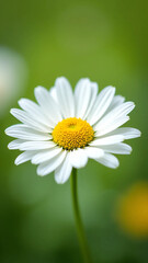 Naklejka premium White Daisy Flower with Yellow Center on Soft Green Background - Ultra-Detailed, Bright, and Clean Floral Visual for Wellness, Eco Lifestyle, or Natural Product Branding