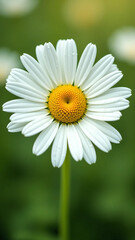 Obraz premium White Daisy Flower with Yellow Center on Soft Green Background - Ultra-Detailed, Bright, and Clean Floral Visual for Wellness, Eco Lifestyle, or Natural Product Branding