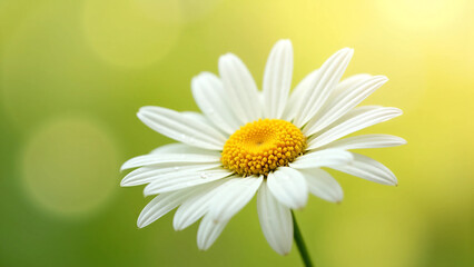 Naklejka premium White Daisy Flower with Yellow Center on Soft Green Background - Ultra-Detailed, Bright, and Clean Floral Visual for Wellness, Eco Lifestyle, or Natural Product Branding