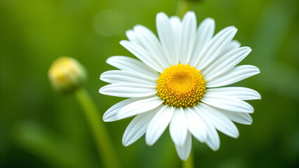 Obraz premium White Daisy Flower with Yellow Center on Soft Green Background - Ultra-Detailed, Bright, and Clean Floral Visual for Wellness, Eco Lifestyle, or Natural Product Branding