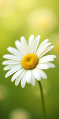 Obraz premium White Daisy Flower with Yellow Center on Soft Green Background - Ultra-Detailed, Bright, and Clean Floral Visual for Wellness, Eco Lifestyle, or Natural Product Branding