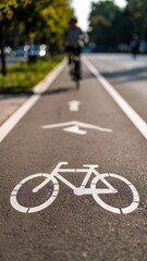 Obraz premium Bike path road surface, Bicycle lane asphalt, Road markings, Urban infrastructure