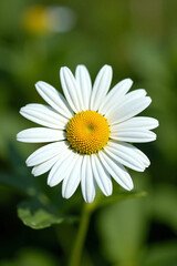 Fototapeta premium White Daisy Flower with Yellow Center on Soft Green Background - Ultra-Detailed, Bright, and Clean Floral Visual for Wellness, Eco Lifestyle, or Natural Product Branding