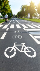 Obraz premium Bike path road surface, Bicycle lane asphalt, Road markings, Urban infrastructure