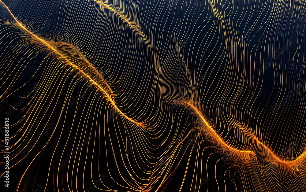 Poster abstract golden lines flowing against a dark backdrop illustrating technology and modern design conc