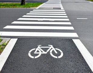 Obraz premium Bike path road surface, Bicycle lane asphalt, Road markings, Urban infrastructure