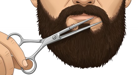 Trimming beard with scissors illustration