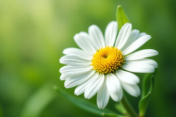 Obraz premium White Daisy Flower with Yellow Center on Soft Green Background - Ultra-Detailed, Bright, and Clean Floral Visual for Wellness, Eco Lifestyle, or Natural Product Branding