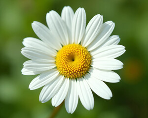 Fototapeta premium White Daisy Flower with Yellow Center on Soft Green Background - Ultra-Detailed, Bright, and Clean Floral Visual for Wellness, Eco Lifestyle, or Natural Product Branding