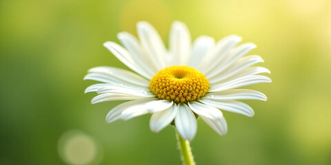 Obraz premium White Daisy Flower with Yellow Center on Soft Green Background - Ultra-Detailed, Bright, and Clean Floral Visual for Wellness, Eco Lifestyle, or Natural Product Branding