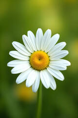 Fototapeta premium White Daisy Flower with Yellow Center on Soft Green Background - Ultra-Detailed, Bright, and Clean Floral Visual for Wellness, Eco Lifestyle, or Natural Product Branding