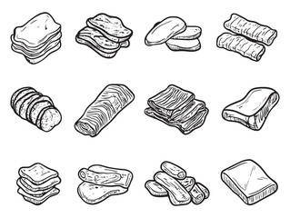 Minimalist Beef Jerky Snack Food Line Art Design Vector