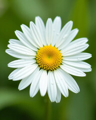 Fototapeta premium White Daisy Flower with Yellow Center on Soft Green Background - Ultra-Detailed, Bright, and Clean Floral Visual for Wellness, Eco Lifestyle, or Natural Product Branding