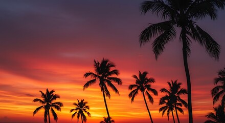 Obraz premium Crimson Palms at Dusk AI Generated
