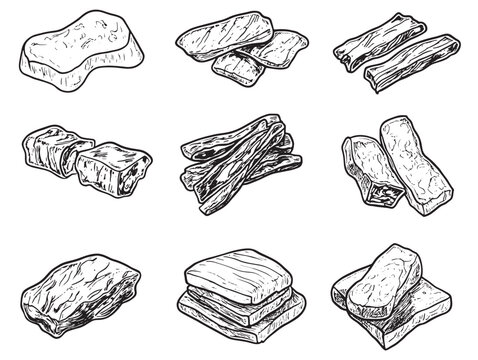 Outline Style Beef Jerky Food Line Art Vector Graphic