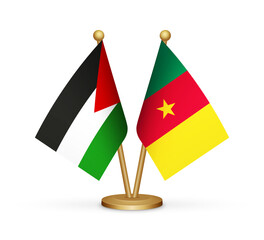 Palestine vs Cameroon flags mockup 3d illustration. Versus desk flags of Palestine and Cameroon transparent png Palestinian flag