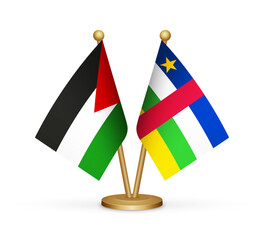 Palestine vs Central African Republic flags mockup 3d illustration. Versus desk flags of Palestine and Central Africa transparent png Palestinian flag