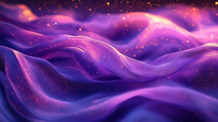Obraz premium Glowing purple fabric waves, cosmic dust, dark background, digital art, website header