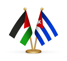 Palestine vs Cuba flags mockup 3d illustration. Versus desk flags of Palestine and Cuba transparent png Palestinian flag