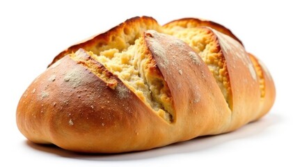 Artisanal bread, crusty loaf, isolated on white , rustic, texture