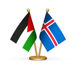 Palestine vs Iceland flags mockup 3d illustration. Versus desk flags of Palestine and Iceland transparent png Palestinian flag