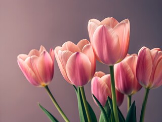 Fototapeta premium Beautiful tulips on monochromatic background, closeup. Space for text