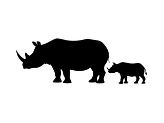 Rhinoceros and Calf Silhouettes