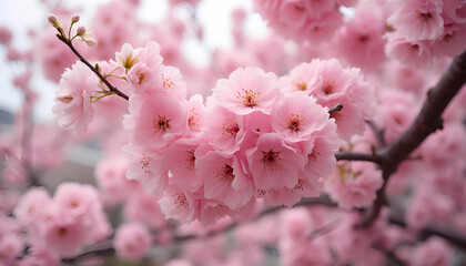 Obraz premium beautiful soft sweet pink cherry blossoms flower or sakura bloomimg on the tree branch.