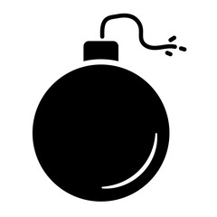 Bomb Fill Icon. Black and White Danger Boom Symbol