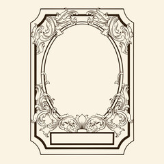 vintage baroque frame with floral ornament engraving illustration art