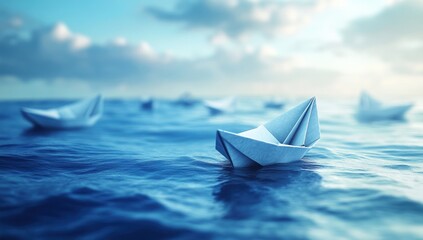 Obraz premium Paper boats adrift on a calm sea