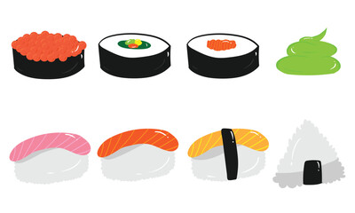 sushi set on white background