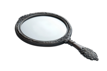 Ornate handheld silver mirror