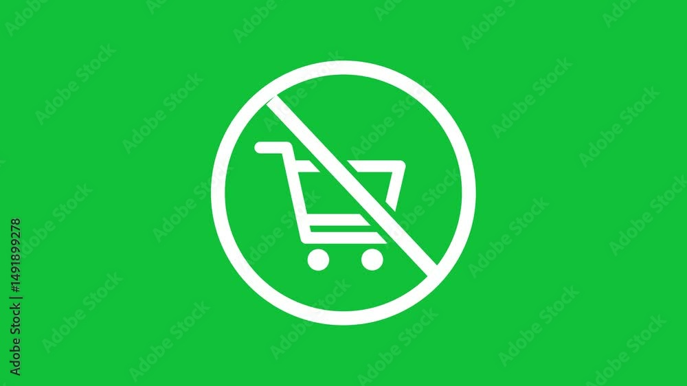 Poster no shopping cart allowed stop buying consumerism symbol animated animation in green screen backgroun