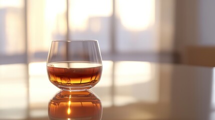 Golden Hour Whiskey: A Glass of Amber Liquid Reflecting the Sunset