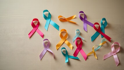 Fototapeta premium Colorful Awareness Ribbons Flatlay: Support and Hope