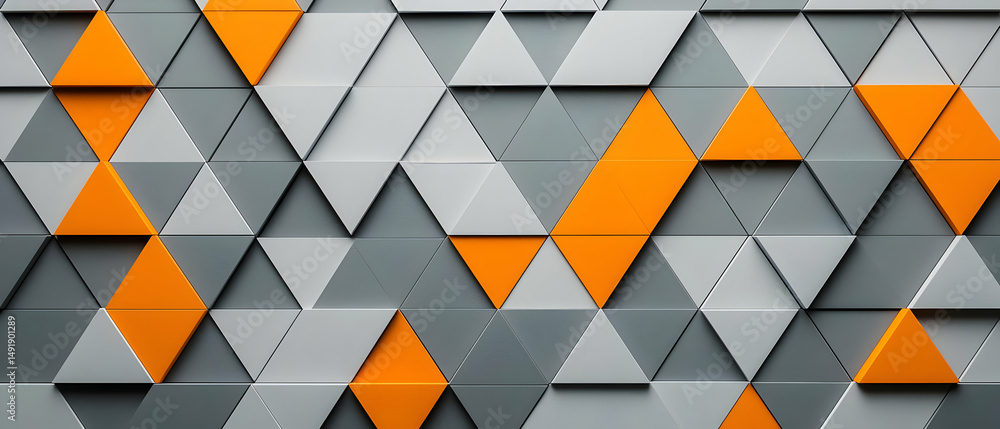 Poster abstract geometric pattern with orange and gray triangles