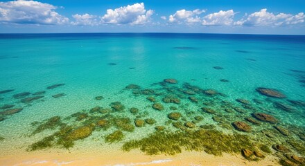 Obraz premium Stunning Aerial View of Turquoise Ocean and Sandy Beach