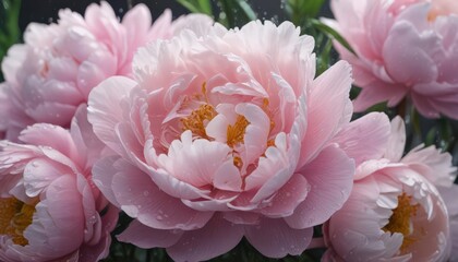 Full-frame shot of fresh peonies, dew drops on petals ,  green,  botanical,  spring
