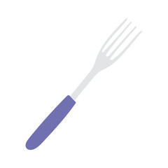 Fork with a purple handle resting on a plain background in a minimalist design