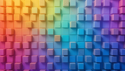 Colorful 3D Cube Gradient Artwork with Wooden Texture – Abstract Geometric Design