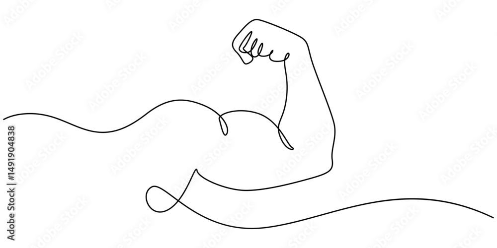 Poster arm shows bicep fist. continuous one line vector, shows bicep continuous one line vector drawing, ma