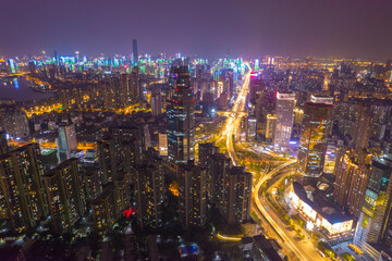 Aerial view of  Wuhan city .Panoramic skyline and buildings beside yangtze river.