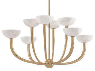 Saguara Chandelier 8 Light , Brass and Stone material , Elegant Lighting Fixture Against white...