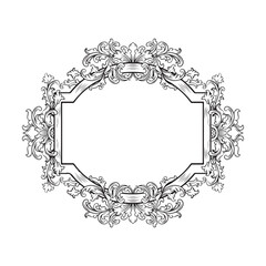 vintage baroque frame with floral ornament engraving illustration art