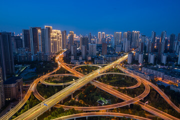 Aerial view of  Wuhan city .Panoramic skyline and buildings beside yangtze river.