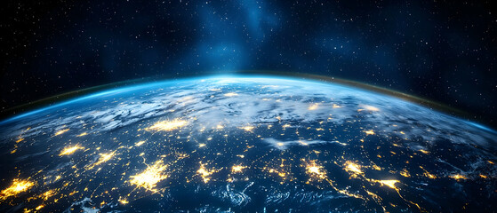 Obraz premium Earth At Night From Space With City Lights