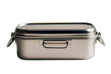 A metallic lunch box closed